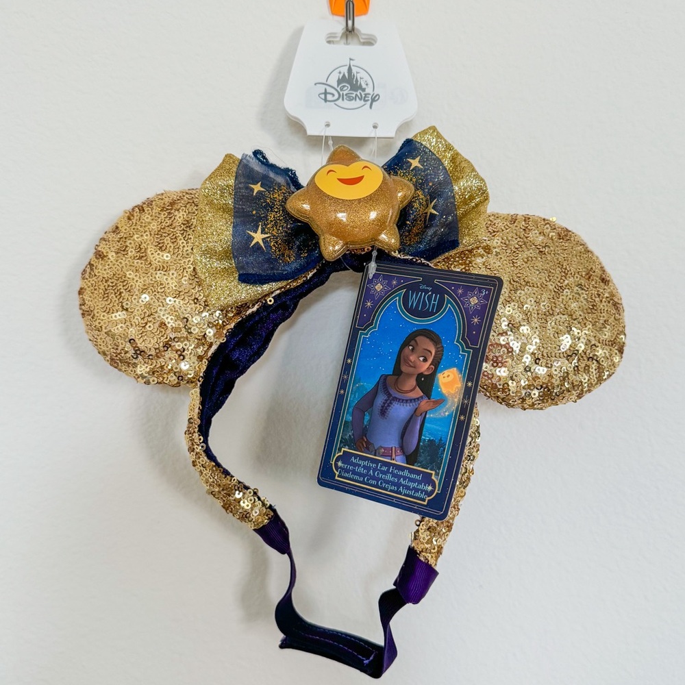 NWT Disney Parks 100 Wish Sequined Adaptive Ear Headband for Adults w/ velcro